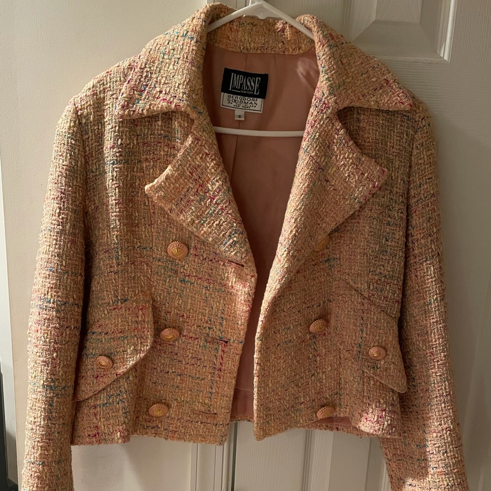 Bergdorf Goodman plaid jacket and Mini skirt